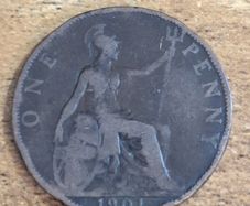 Great Britain UK 1901 One Penny Victoria Coin - free standard postage
