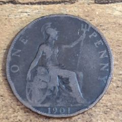 Great Britain UK 1901 One Penny Victoria Coin - free standard postage