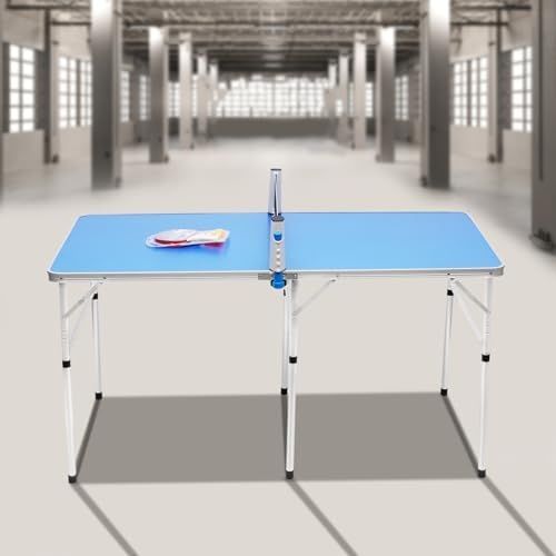 Table Tennis Table Foldable Indoor Ping Pong Table Blue 152 x 76 cm Portable Table Tennis Table with Net 6 Holders and 3 Reinforced Stabilisation Rods Multifunctional It Can Also Be Used as a Dining