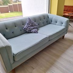 3 Seater Settee Blue Fabric As New