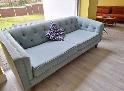 3 Seater Settee Blue Fabric As New