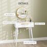 Elegant Dressing Table, with Round Mirror, 60 x 40 x 123 cm - White Image 3