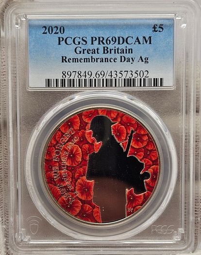 Great Britain 2020 Silver Proof 5 PCGS PR69DCAM Remembrance Day Lest We Forget