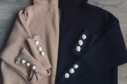 Zara Oversized Camel and Navy Knit Turtleneck Jumpers with Faux Pearl Cuffs