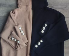 Zara Oversized Camel and Navy Knit Turtleneck Jumpers with Faux Pearl Cuffs