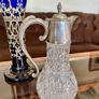 Antique Vintage Silver Plated Crystal Glass Claret Jug Pitcher Image 7