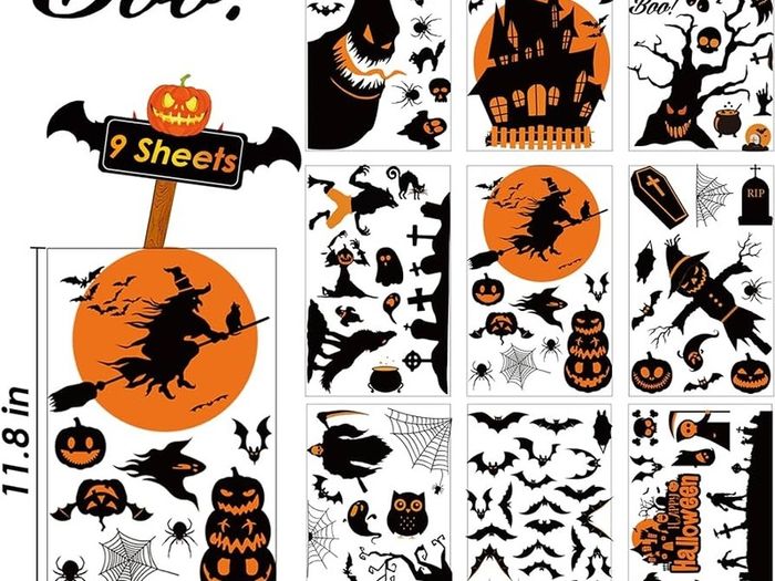 Halloween Window Stickers, 98pcs Halloween Window Clings Monster Ghost Pumpkin Stickers, Double Sided Halloween Window Decals for Kids Party Supplies