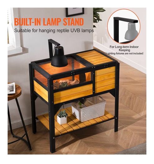 Tortoise Habitat, Wooden Tortoise House Indoor & Outdoor, Tortoise Enclosure with Light Stand, Reptile Enclosure Small Animal Cage with Stand Legs for Gecko, Lizard, Snake
