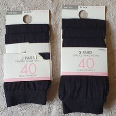 BNIP - One Size - 6 Pairs of Opaque Ankle-Highs - 40 Denier - Soft Sheen - Read Carefully - #
