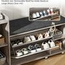 Shoe Storage Bench with Cushion, Grey Shoe Bench 105cm Lounge with 2 Shelves and 4 Compartments, Hallway Storage Unit with Seat, Living Room Image 6