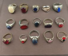 Antique Lot of 15 Handmade Brass Rings Mixed Gemstone & Glass Designs