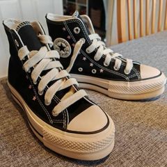 Converse Womens Chuck Taylor All Star Lift Platform Embroidered Stars Trainers Black