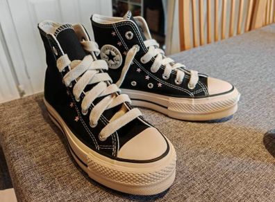 Converse Womens Chuck Taylor All Star Lift Platform Embroidered Stars Trainers Black