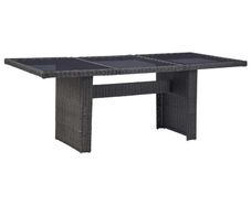 Garden Dining Table Black 200x100x74 cm Glass and Poly Rattan