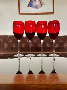 Vintage Italian Hand Blown Ruby Red Wine or Water Goblets 23 cm Tall