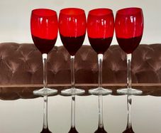 Vintage Italian Hand Blown Ruby Red Wine or Water Goblets 23 cm Tall