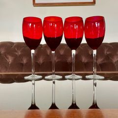 Vintage Italian Hand Blown Ruby Red Wine or Water Goblets 23 cm Tall