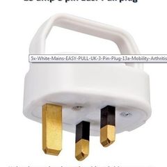 White Mains EASY PULL UK 3-Pin Plug 13a Mobility Arthritis Disability Elderly