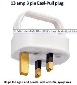 White Mains EASY PULL UK 3-Pin Plug 13a Mobility Arthritis Disability Elderly