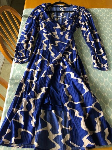 Blue Pattern Wrap Dress with Matching Slip