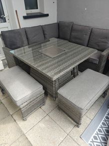 Outdoor Rattan Furniture Set - Corner Sofa Set & Fire Pit Table