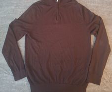 Reiss Men's XL 1/4 Zip Sweater Jumper Brown 100% Extra Fine Merino Wool