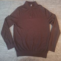 Reiss Men's XL 1/4 Zip Sweater Jumper Brown 100% Extra Fine Merino Wool
