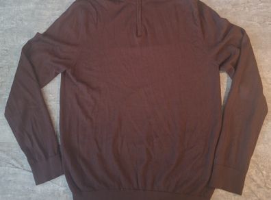 Reiss Men's XL 1/4 Zip Sweater Jumper Brown 100% Extra Fine Merino Wool
