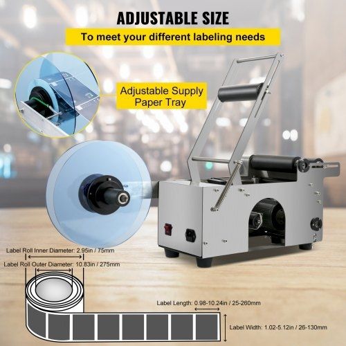 MT-50 Semi-automatic Round Bottle Labeling Machine, Adjustable Bottle Labeler 50pcs/min Label Applicator for Bottles 12-90mm