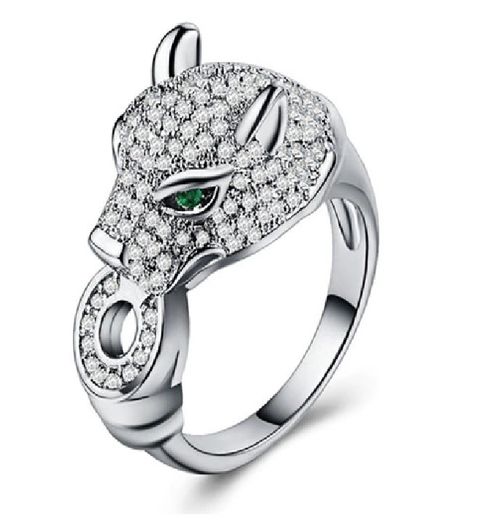 Leopard Emerald Stone Crystal Silver Ring