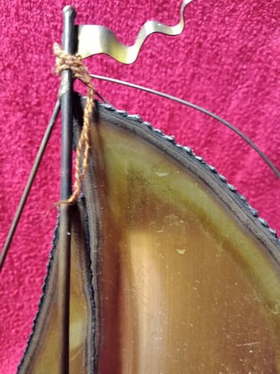 Vintage 1970's Sculpture Brass /  Metal Sailboat On Onyx Stone Base -Signed DeMott