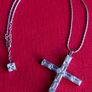 Vintage Large Diamond Style Bling Choker Necklace, Silver Crystal Crucifix Cross Image 8