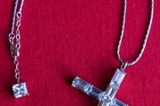 Vintage Large Diamond Style Bling Choker Necklace, Silver Crystal Crucifix Cross