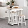 Foldable Kitchen Trolley Island Set with Casters 2 Barstool Chairs Folding Table Drop Leaf Storable Bottom Apartment Dorm Image 3