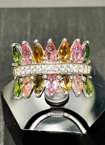 Sterling silver 925 ring with natural Multi-Tourmaline and Natural Zircon.With certificate