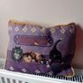 vintage Embroidered cat cushion Image 2