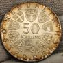 Austria 1816-1966 Silver 50 Shillings Coin Stunning Blue Toning!! Image 3