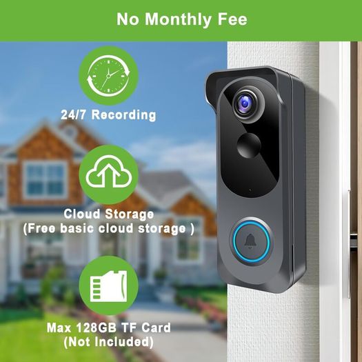 Wireless Video Doorbell Camera with Chime, 1080P Smart WiFi Door Bells Camera, Voice Changer, PIR Motion Detection, 2-Way Audio, Night Vision,Battery Powered, IP66, Works with Alexa & Google Home