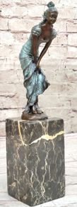 Miguel Lopez (1955) Lady In A Dress (32cm) - Patinated Bronze, Marble (Signed)
