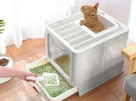 main image for ad Top Entry Cat Litter Box with Lid Foldable Large Kitty Litter Boxes Cats Toilet Including Plastic Scoop