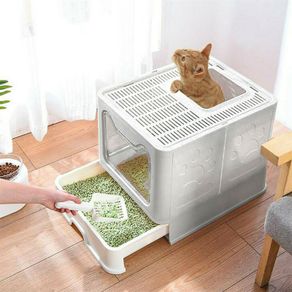 Top Entry Cat Litter Box with Lid Foldable Large Kitty Litter Boxes Cats Toilet Including Plastic Scoop