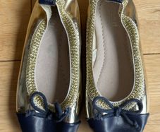 SEED Heritage Navy & Gold Ballet flats Sz 24 BNWT