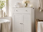 White Bathroom Storage Cabinet with Drawer & Louvered Door