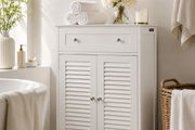 White Bathroom Storage Cabinet with Drawer &amp; Louvered Door