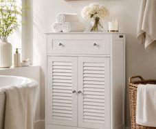 White Bathroom Storage Cabinet with Drawer & Louvered Door