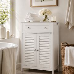 White Bathroom Storage Cabinet with Drawer & Louvered Door