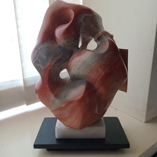 Absract Modernist Alabaster Sculpture on Marble Base. Signed.