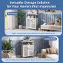 Bathroom Floor Storage Cabinet, Freestanding Bamboo Side Storage Organizer with Double Doors and Open Shelves, Space Saving Small Kitchen Cupboard, Whit Image 5