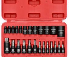 25-Piece Torx Bit and Female External Socket Set, 13 Star Bits (T8- T60) & 12 Female E-Torx (E4-E22), Professional Grade Auto & Motorcycle Mechanic Socket Set