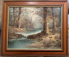 Vintage Framed Woodland Painting